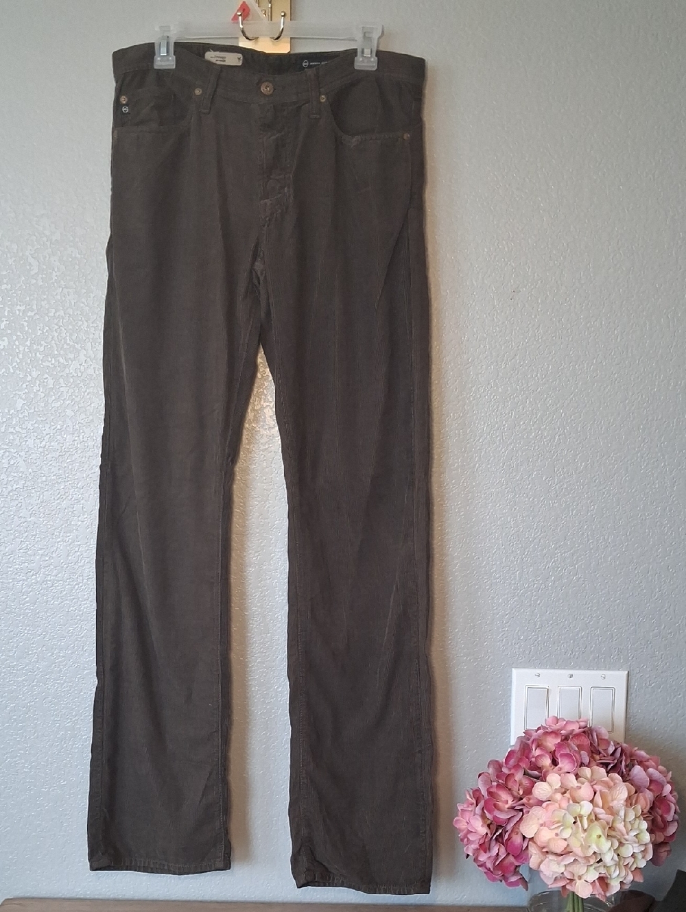 Olive Green Corduroy Straight-Leg Pants
